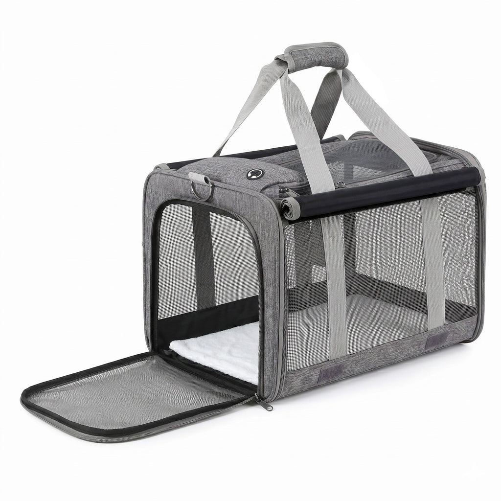 i.Pet Pet Carrier Bag Foldable Dog Cat Durable Crate Travel Cage Portable Car Kennel Grey