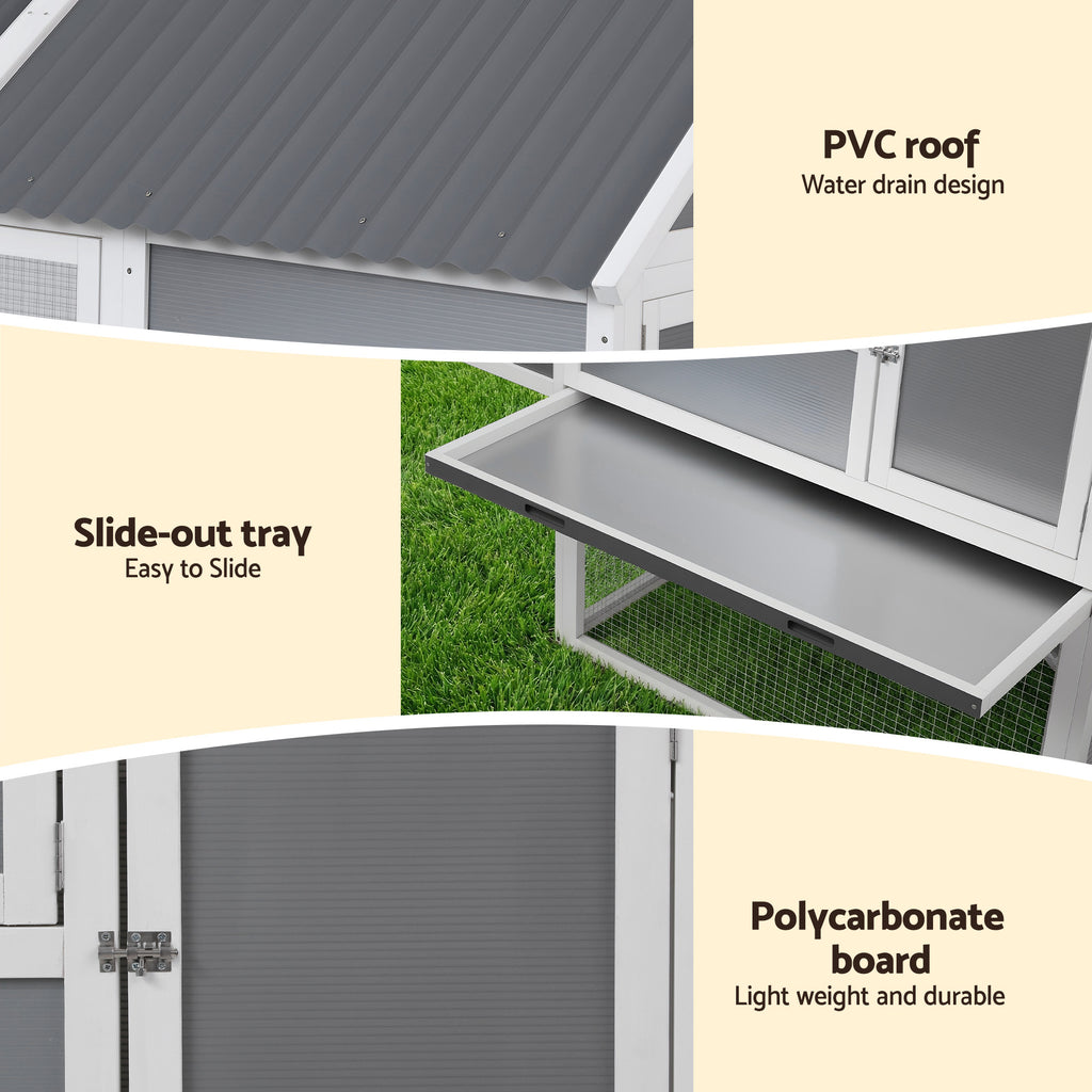 i.Pet Chicken Coop Large Outdoor Rabbit Hutch Chook House Hatch Box With Run Grey White