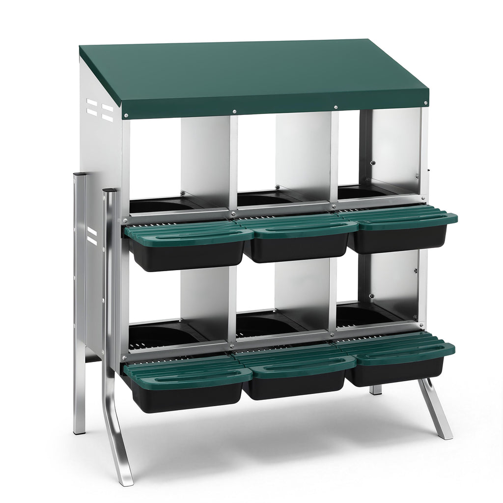 i.Pet Chicken Nesting Box Roll Away Metal Nesting Box Wall Mounted 6 Holes Green