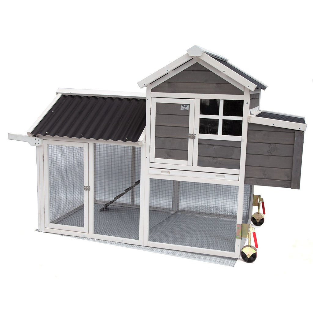 Samland WOODEN CHICKEN RANCH CHICKEN COOP WITH RUN ON WHEEL PVC ROOF