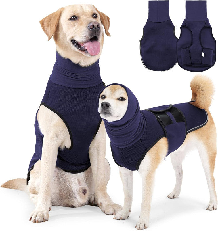 Pet Products Dog Anxiety Vest and Coat, Vet Visits and Separation - Keep Pet Calm, Dog Jacket for Thunder, Fireworks, Anti Anxiety Vest for Dogs and Cat Body and Ear，Dark blue，XS