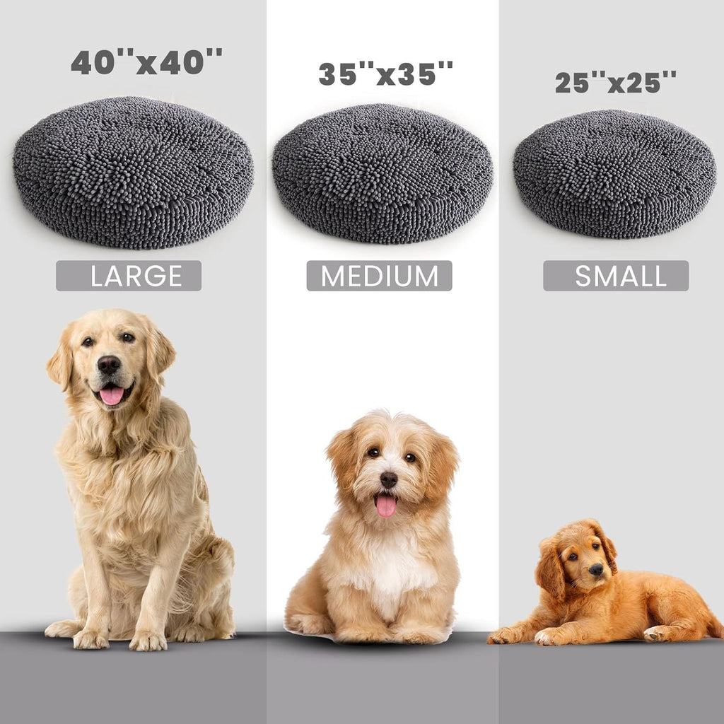 Puppy & Cat Dog Bed, Soft & Relaxing Round Dog Bed, Chenille Material, Removable Cover, Washable & Tumble Dry - Grey Small (25'x25')
