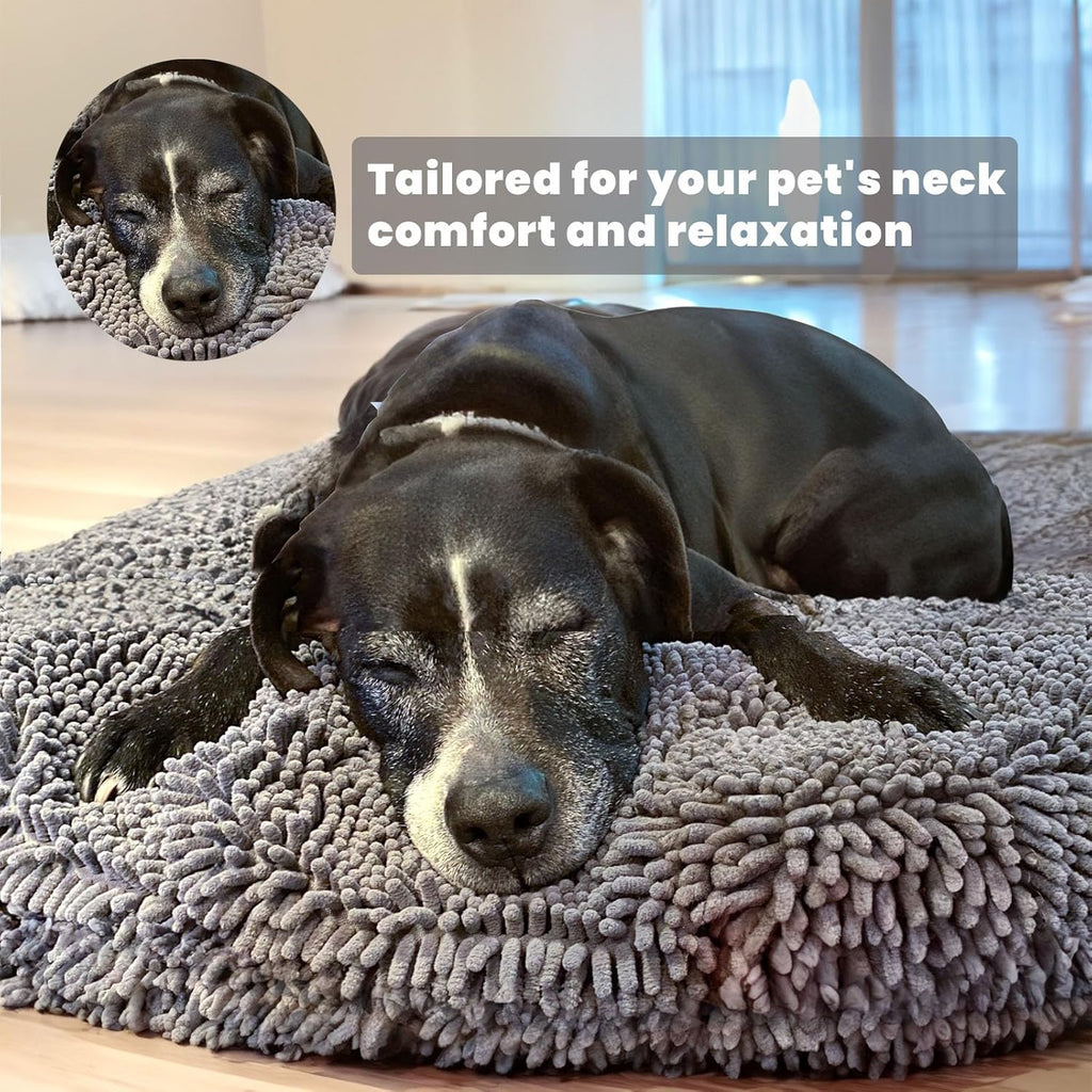 Puppy & Cat Dog Bed, Soft & Relaxing Round Dog Bed, Chenille Material, Removable Cover, Washable & Tumble Dry - Grey Small (25'x25')