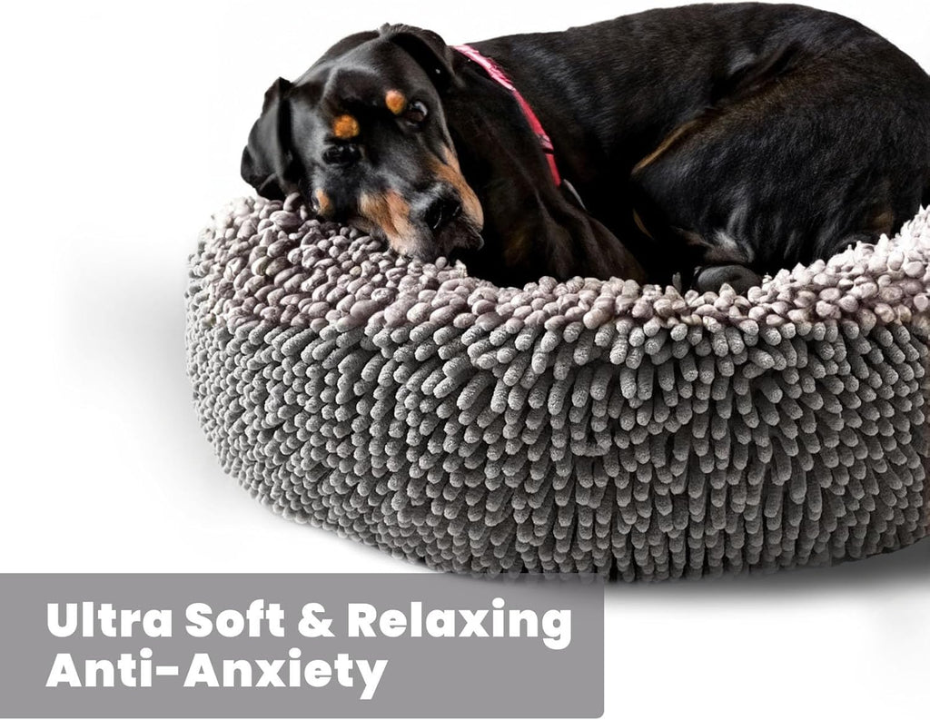 Puppy & Cat Dog Bed, Soft & Relaxing Round Dog Bed, Chenille Material, Removable Cover, Washable & Tumble Dry - Grey Small (25'x25')