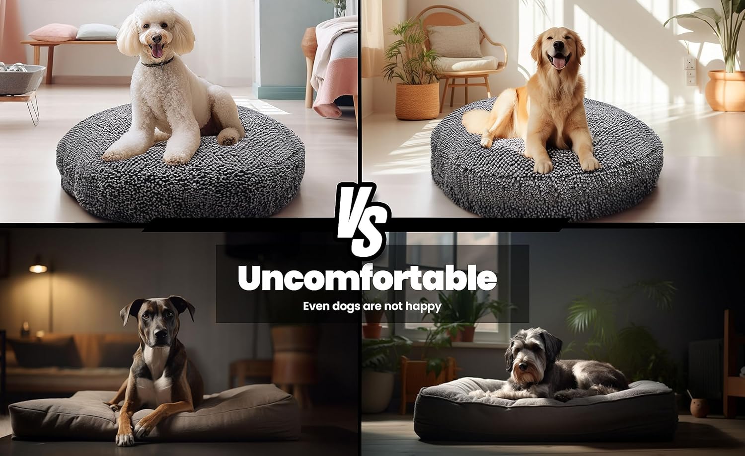 Puppy & Cat Dog Bed, Soft & Relaxing Round Dog Bed, Chenille Material, Removable Cover, Washable & Tumble Dry - Grey Small (25'x25')