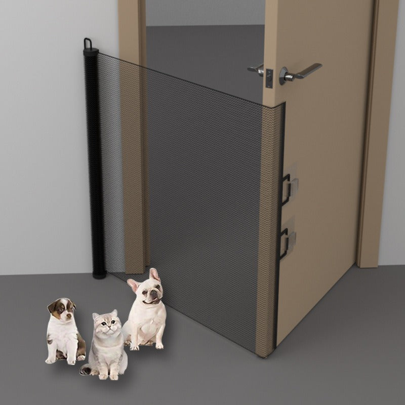 Expandable Pet Fence, made of PVC mesh material, easy to install, suitable for small dogs, cats, and various pets. No-drilling design effectively prevents pets from escaping, making it an ideal choice for stairs, corridors, and doorways.  （WHITE）