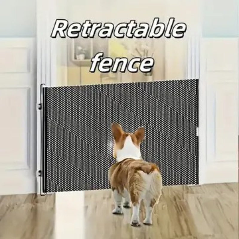 Expandable Pet Fence, made of PVC mesh material, easy to install, suitable for small dogs, cats, and various pets. No-drilling design effectively prevents pets from escaping, making it an ideal choice for stairs, corridors, and doorways.  （WHITE）
