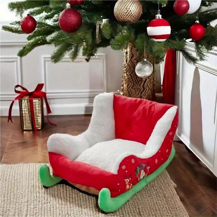Christmas sled cat bed and dog house-winter warm pet bed, detachable and washable, without assembly, comfortable/outdoor pet sofa, suitable for cats and small dogs, snow house design.