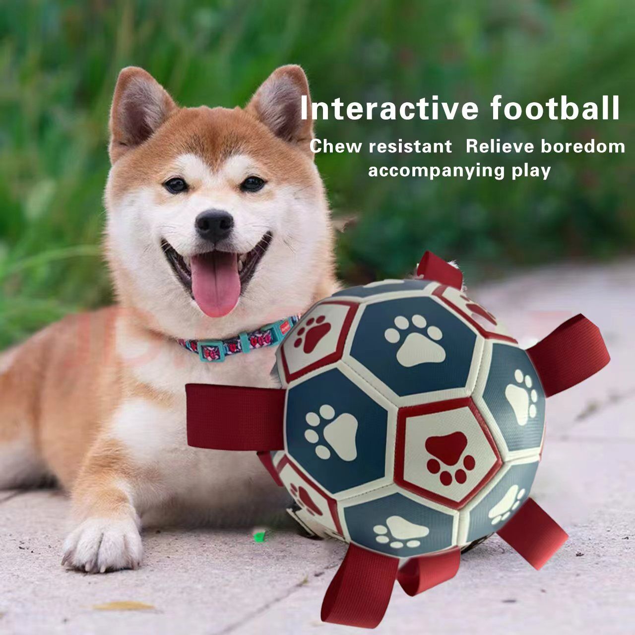 pet products Interactive dog soccer with air pump-heavy rubber tug-of-war toy, with paw print design, non-toxic blue orange ball, suitable for large/medium dogs, strong chewers, catching and training-suitable for all breeds and sizes, durable and safe