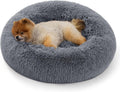 Calming Donut Cat Bed - Fluffy Plush Round Pet Bed, Suitable for Indoor Cats and Small Dogs, Washable, Anxiety-Relief Soft Comfortable Blanket, 23x23 Inch, Gray (Basic Edition)