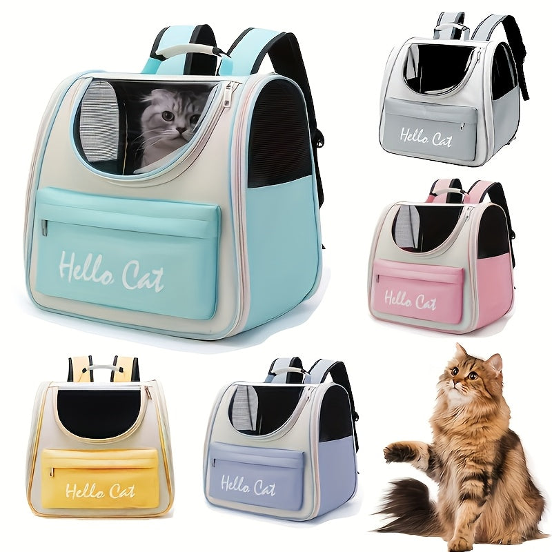 Hello Cat Nylon Pet Backpack, Large Capacity Foldable Travel Carrier with Zipper Closure, Easy Access for Cats and Small Dogs, Pet Travel Bag with Handle for Puppies and Kittens(YELLOW)