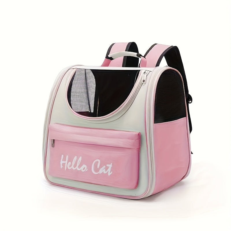 Hello Cat Nylon Pet Backpack, Large Capacity Foldable Travel Carrier with Zipper Closure, Easy Access for Cats and Small Dogs, Pet Travel Bag with Handle for Puppies and Kittens(YELLOW)