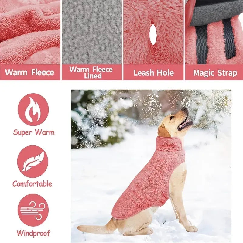 Double-sided fleece windproof and warm dog winter coat (pink/XXXL) Snow dog jacket vest, large and medium-sized pet dog clothing