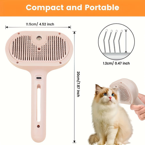 3-in-1 automatic cleaning steam pet brush - anti-static, suitable for long-haired and short-haired cats and dogs grooming tools, remove loose hair and reduce shedding