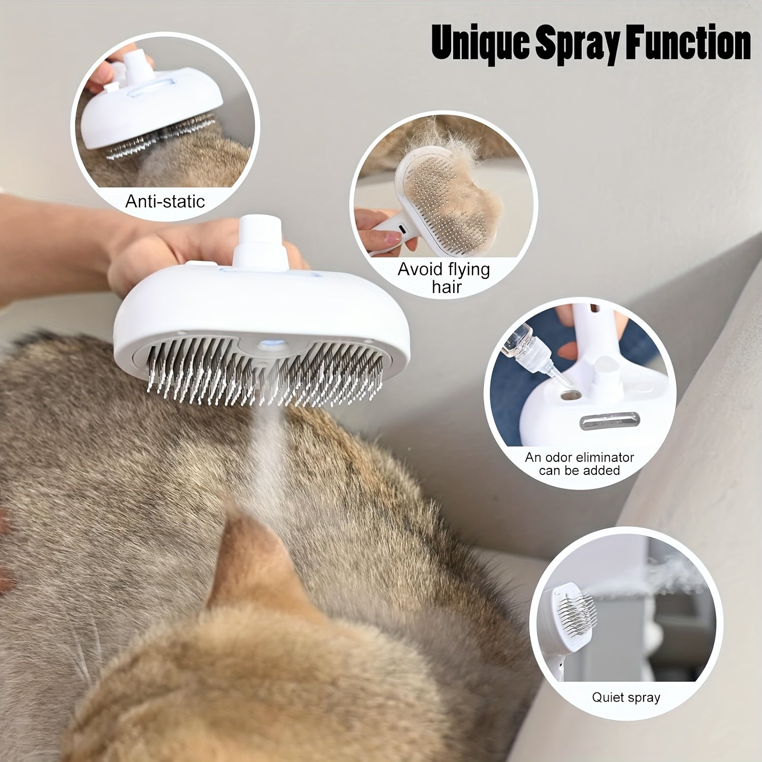 3-in-1 automatic cleaning steam pet brush - anti-static, suitable for long-haired and short-haired cats and dogs grooming tools, remove loose hair and reduce shedding