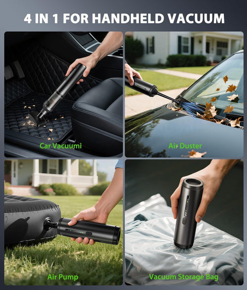 4-in-1 Cordless Handheld Vacuum with Suction & Blower Modes, 170ml Dust Cup, USB-C Charging, 4 Attachments—For Car, Home, Desk, Pet Hair—Lightweight, Tool-Free Emptying (Grey)