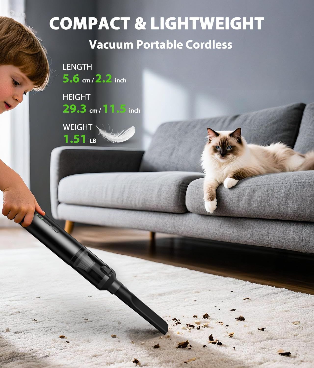 4-in-1 Cordless Handheld Vacuum with Suction & Blower Modes, 170ml Dust Cup, USB-C Charging, 4 Attachments—For Car, Home, Desk, Pet Hair—Lightweight, Tool-Free Emptying (Grey)
