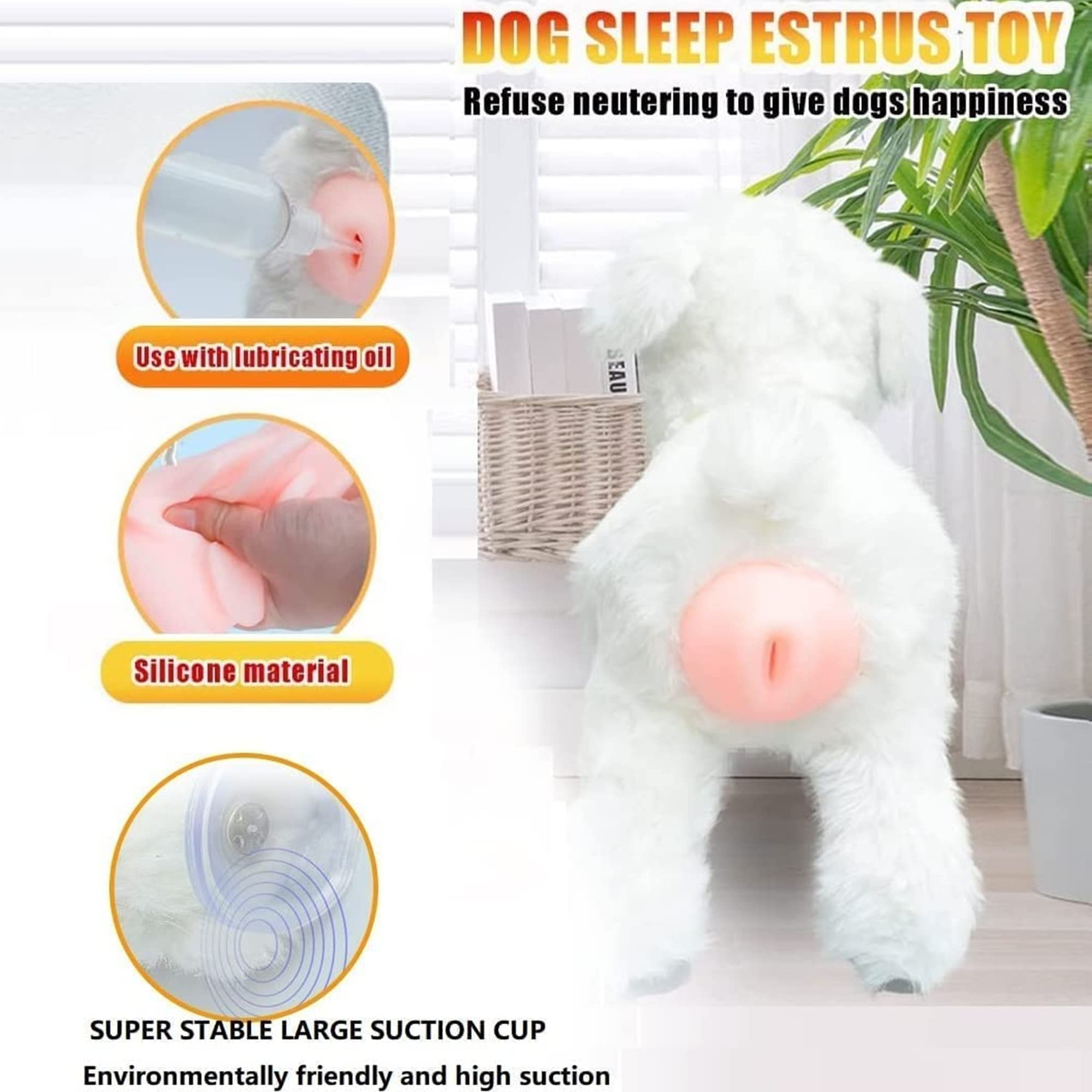 Pet Behavioral Support Doll – Realistic Canine Companion Toy for Stress Relief, Made of TPE Silicone & Soft Fur, Stable Suction Base, 1:1 Anatomical Design, for Small to Medium Dogs (White, Channel Height 13cm)