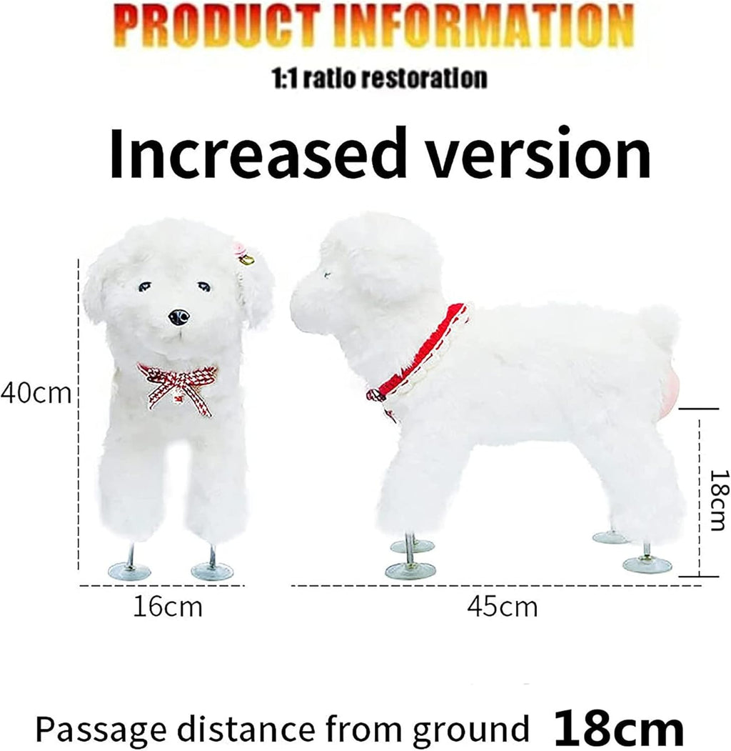 Pet Behavioral Support Doll – Realistic Canine Companion Toy for Stress Relief, Made of TPE Silicone & Soft Fur, Stable Suction Base, 1:1 Anatomical Design, for Small to Medium Dogs (White, Channel Height 18cm)