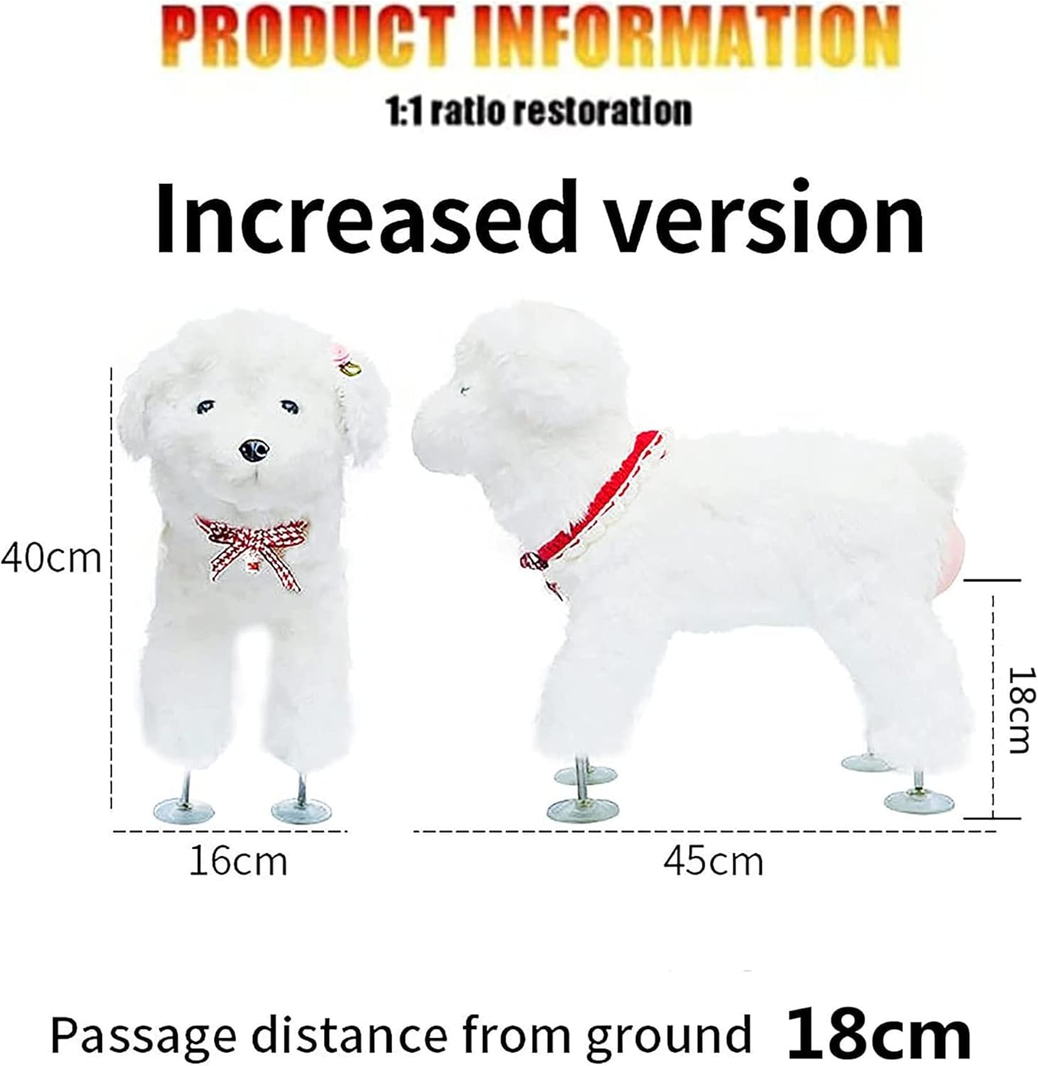 Pet Behavioral Support Doll – Realistic Canine Companion Toy for Stress Relief, Made of TPE Silicone & Soft Fur, Stable Suction Base, 1:1 Anatomical Design, for Small to Medium Dogs (White, Channel Height 18cm)