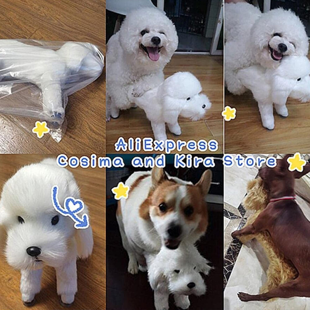 Pet Behavioral Support Doll – Realistic Canine Companion Toy for Stress Relief, Made of TPE Silicone & Soft Fur, Stable Suction Base, 1:1 Anatomical Design, for Small to Medium Dogs (White, Channel Height 28cm)