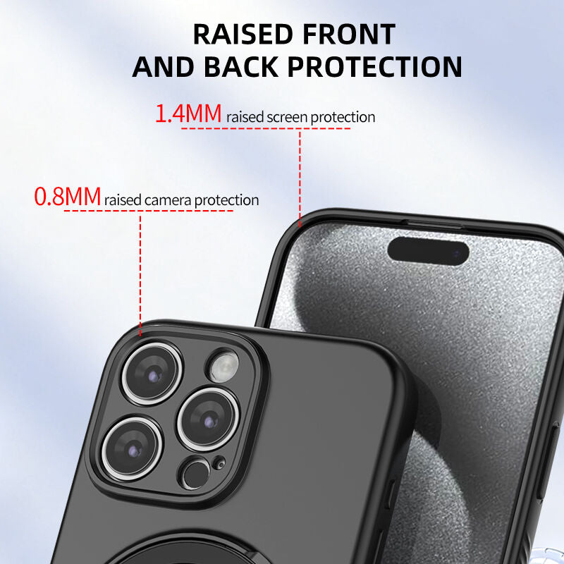 Magnetic Shockproof Case with 360-Degree Rotating Ring Stand for iPhone 16 Pro – Slim Protective Phone Cover with Airbag Corners and Wireless Charging Support for Home, Office, Travel and Daily Use (Grey)