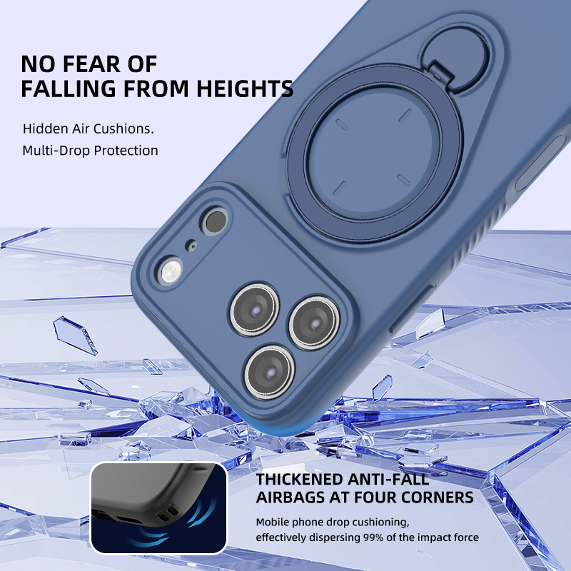 Magnetic Shockproof Phone Case with 360-Degree Rotating Ring Stand and Wireless Charging Support for iPhone 17 Pro – Slim Protective Cover Designed for Home Use, Office Work, Travel, Commuting and Everyday On-the-Go Lifestyle (Blue)