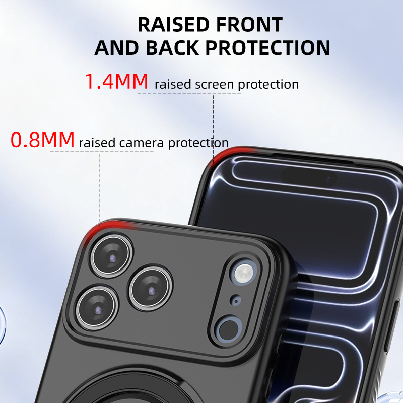 Magnetic Shockproof Phone Case with 360-Degree Rotating Ring Stand and Wireless Charging Support for iPhone 17 Pro – Slim Protective Cover Designed for Home Use, Office Work, Travel, Commuting and Everyday On-the-Go Lifestyle (Blue)