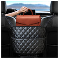 Car Seat Storage Bag: PU Leather Organizer with Hooks – Pet Barrier, Safe Driving Storage for Wallets/Phones (Black)