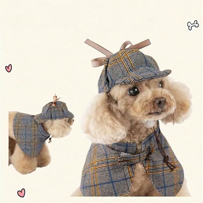 Pet products Dog Costume-Cute Detective Pet Clothes Set Halloween Cosplay Party Outfit Winter Fashion Cape Cloak Hat for Small Medium Dog & Cat Kitten