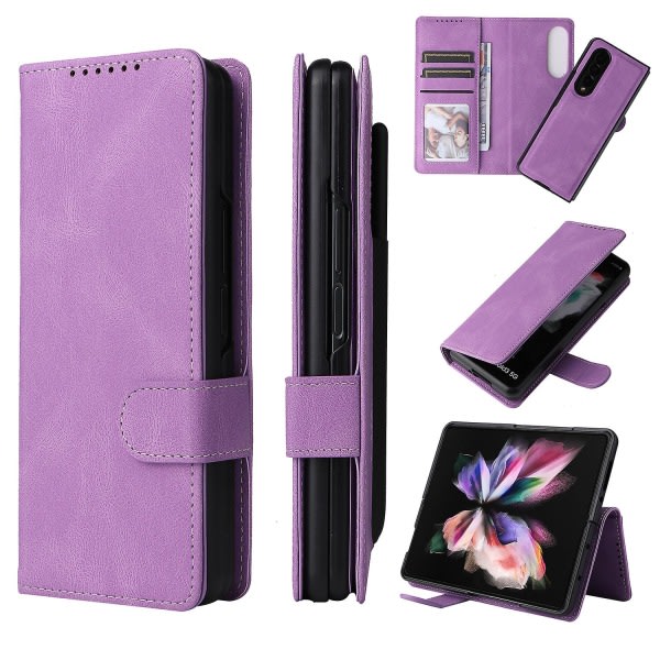 Compatible with Samsung Galaxy Z Fold 3 Case, Magnetic Leather Protective Cover with Card Slot \u0026 Stand, Samsung, Blue