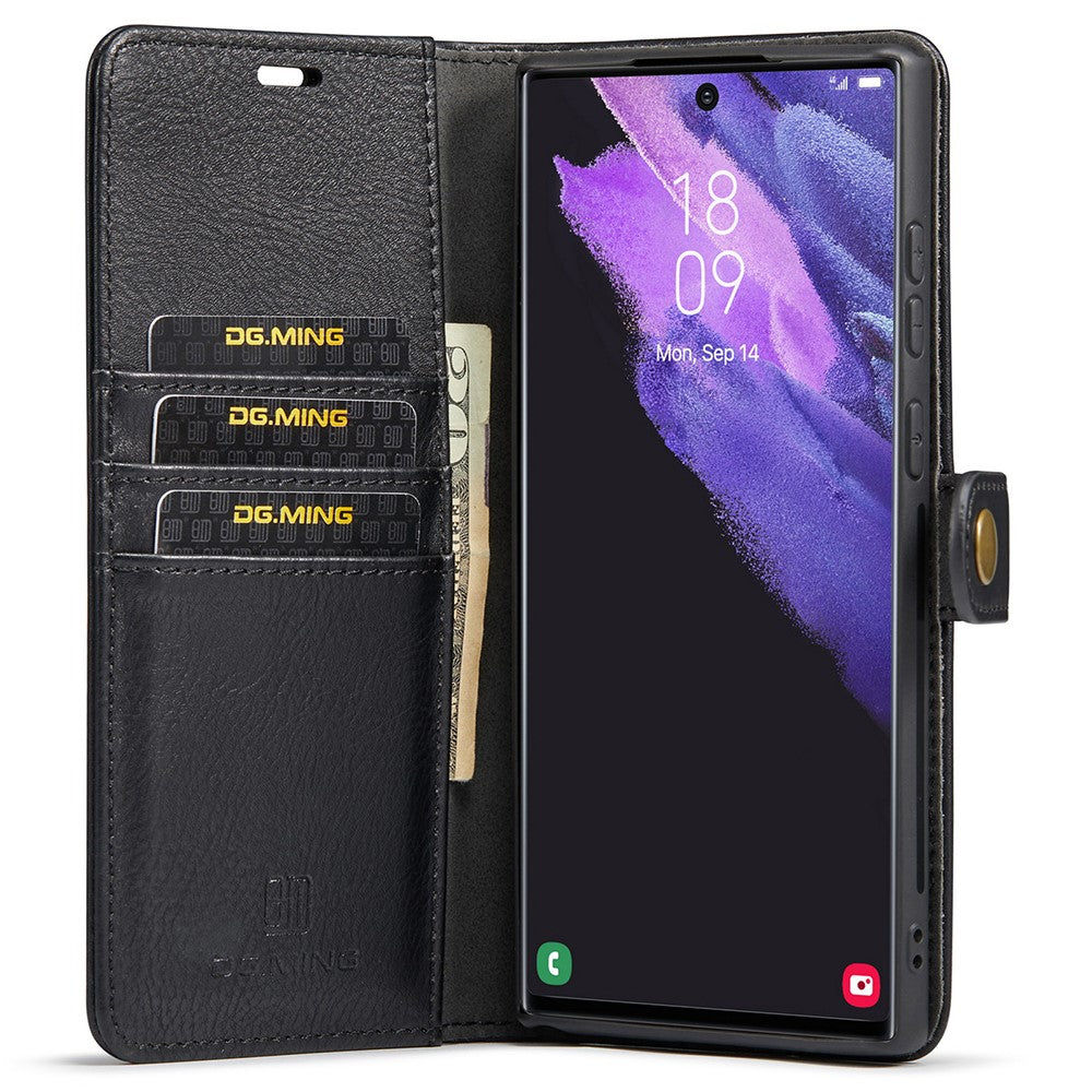 DG.MING Magnetic Wallet Case Compatible withSamsung Galaxy S22 Ultra Black 2-in-1