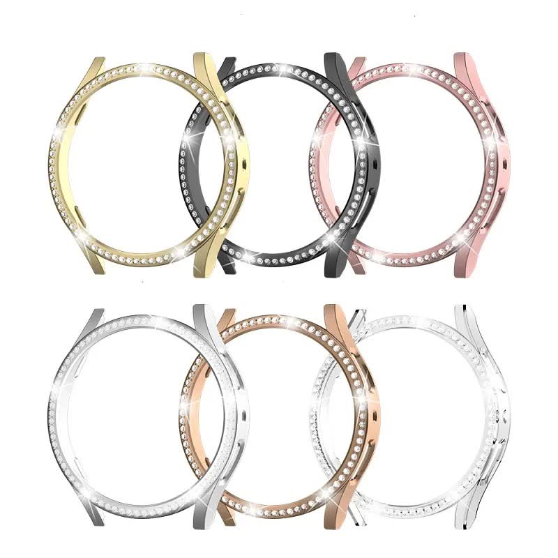 Compatible with Samsung Galaxy Watch 6 5 4 40mm 44mm Case PC Clear Bumper with Diamond Coating for Single Row Shiny Protection