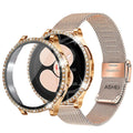 Stainless Steel Bracelet Compatible withSamsung Galaxy Watch 4 5 6 40mm 44mm Mesh Loop Bling Case Gold Set
