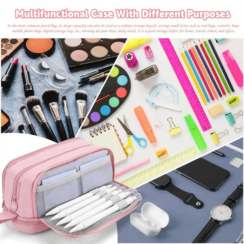 Pencil Case - Pencil Case - Pencil Case for Boys and Girls - Multifunctional Compartment Pencil Case - School Supplies - 22x11x9.5cm - Pink