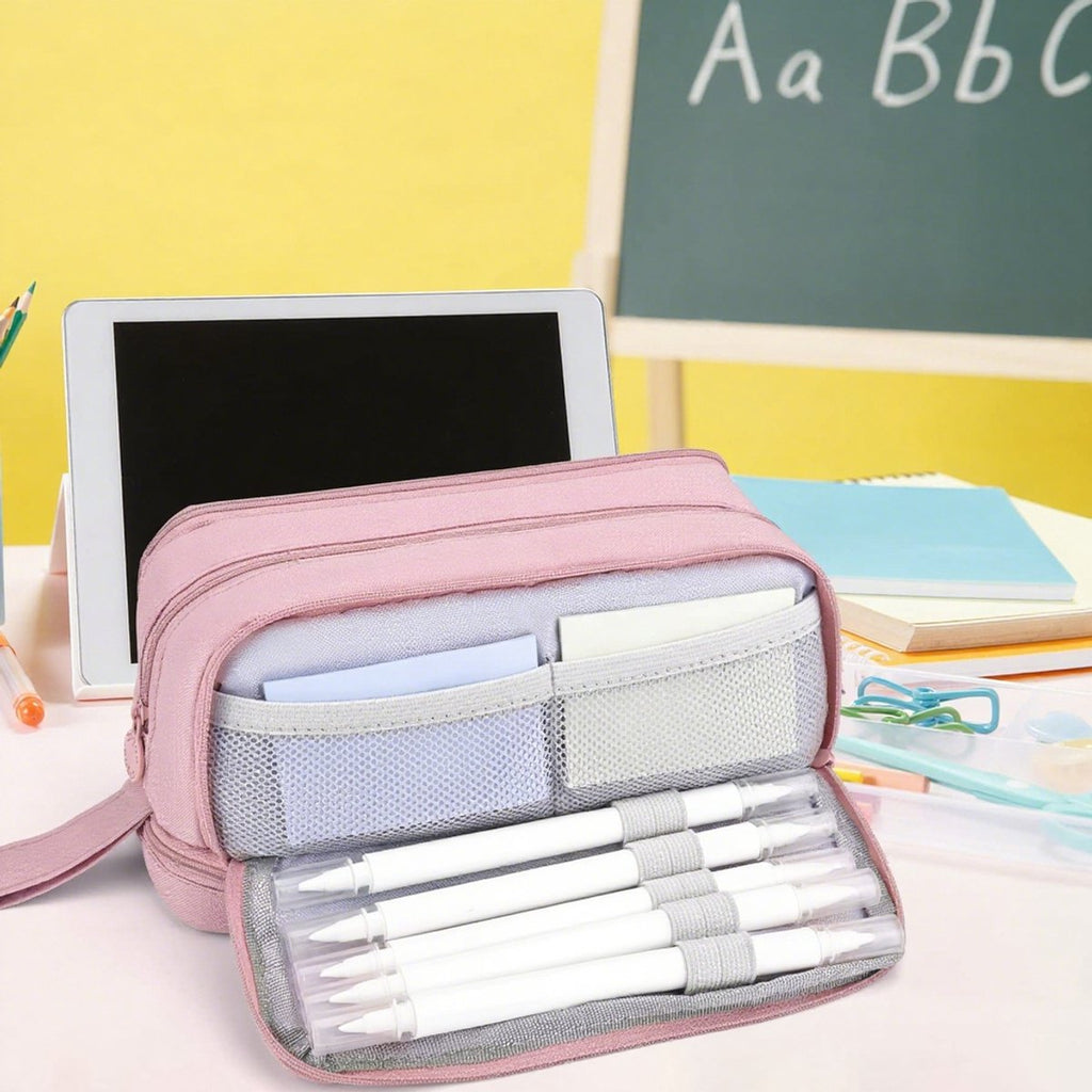 Pencil Case - Pencil Case - Pencil Case for Boys and Girls - Multifunctional Compartment Pencil Case - School Supplies - 22x11x9.5cm - Pink