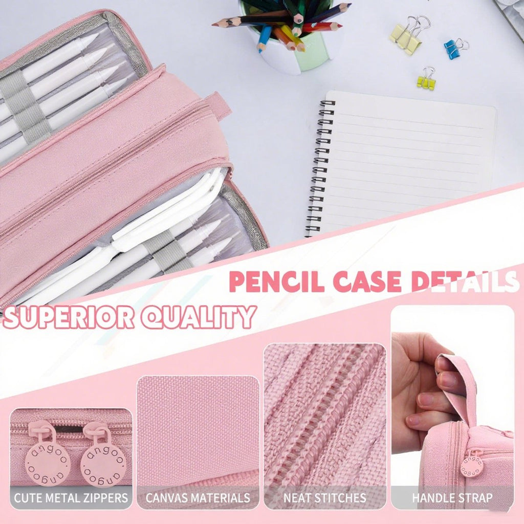 Pencil Case - Pencil Case - Pencil Case for Boys and Girls - Multifunctional Compartment Pencil Case - School Supplies - 22x11x9.5cm - Pink