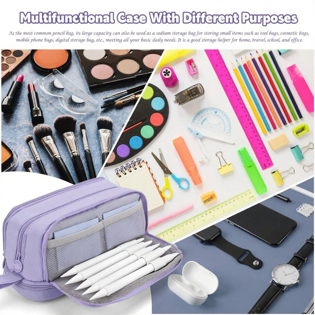 Pencil Case - Pencil Case - Pencil Case for Boys and Girls - Multifunctional Compartment Pencil Case - School Supplies - 22x11x9.5cm - Purple