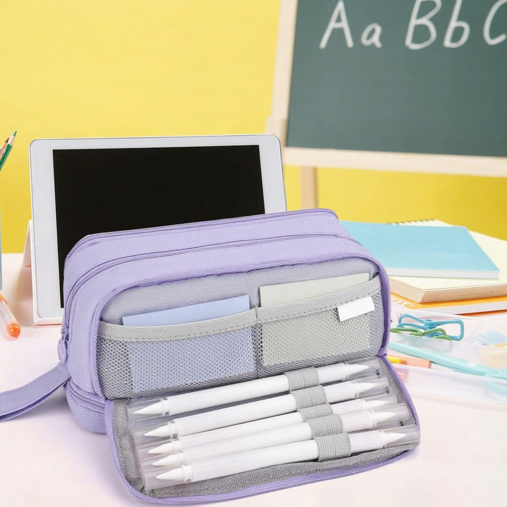 Pencil Case - Pencil Case - Pencil Case for Boys and Girls - Multifunctional Compartment Pencil Case - School Supplies - 22x11x9.5cm - Purple