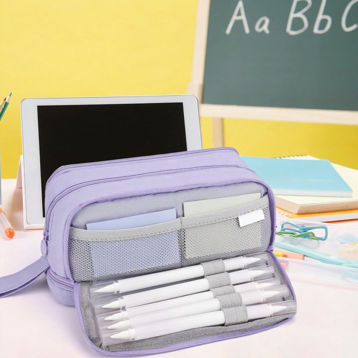 Pencil Case - Pencil Case - Pencil Case for Boys and Girls - Multifunctional Compartment Pencil Case - School Supplies - 22x11x9.5cm - Purple