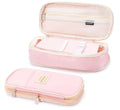 Pink Foldable Multifunctional Pencil Case with Zipper, Large Capacity Travel Pencil Case