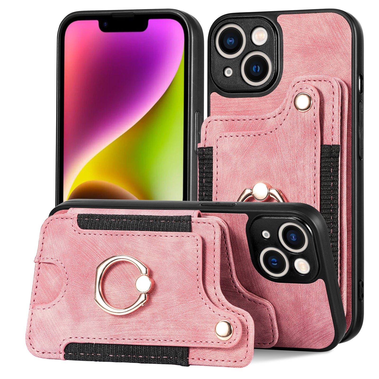 iPhone 11 Compatible Leather Case with RFID Blocking Multi-Functional Card Holder Lanyard Anti-Theft Ring Light Purple