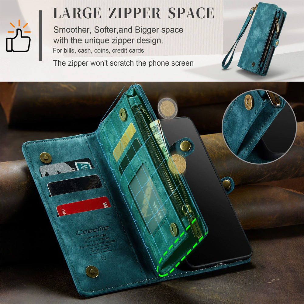 Compatible with Samsung Galaxy S25 Leather Magnetic Zipper Wallet Case 2-in-1 Detachable Flip Cover with Card Holder iPhone 16 Black