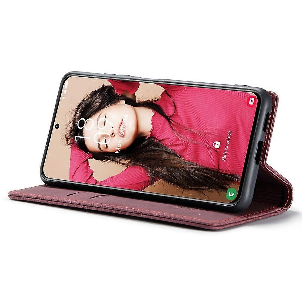 Compatible with Samsung Galaxy S21 FE Wallet Case Stand with Automatic Suction PU Leather Case Red Samsung