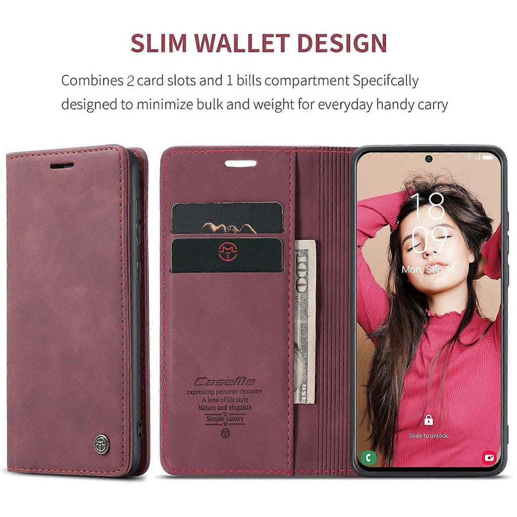 Compatible with Samsung Galaxy S21 FE Wallet Case Stand with Automatic Suction PU Leather Case Red Samsung