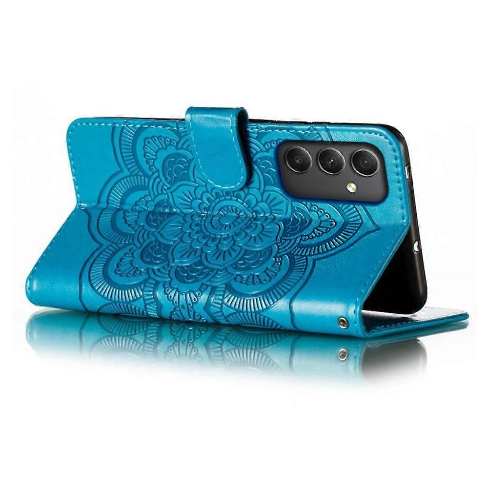 Compatible with Samsung Galaxy A56 5G Case with Multicolor Mandala Embossed PU Leather Wallet Cover - Blue