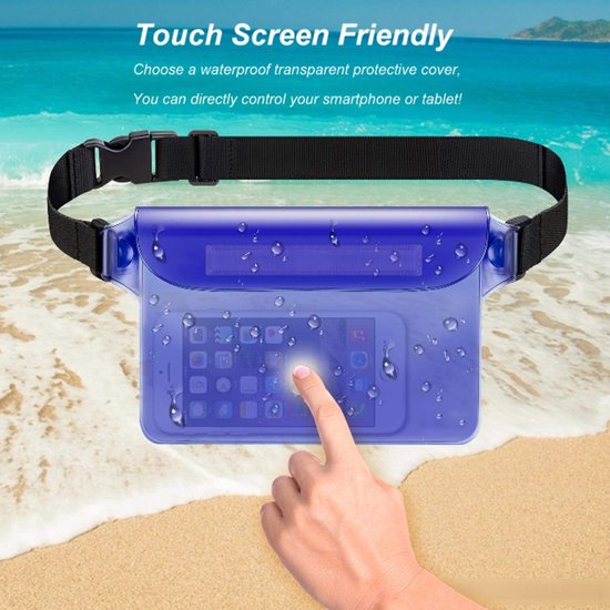 Waterproof Waist Pack with Triple Zipper & Touchscreen Phone Case – 2-Piece Set – Ideal for Beach, Cruise, Swimming, Kayaking and Outdoor Activities（White）