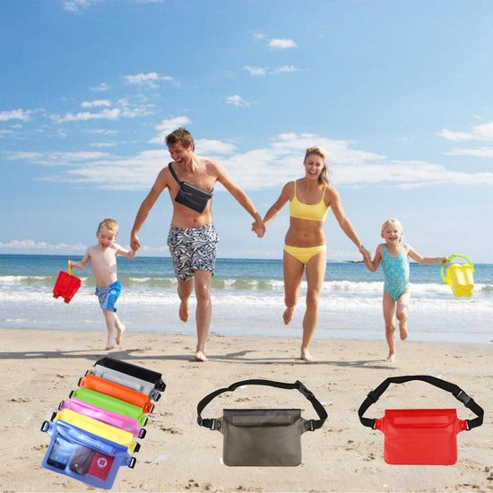 Waterproof Waist Pack with Triple Zipper & Touchscreen Phone Case – 2-Piece Set – Ideal for Beach, Cruise, Swimming, Kayaking and Outdoor Activities（White）