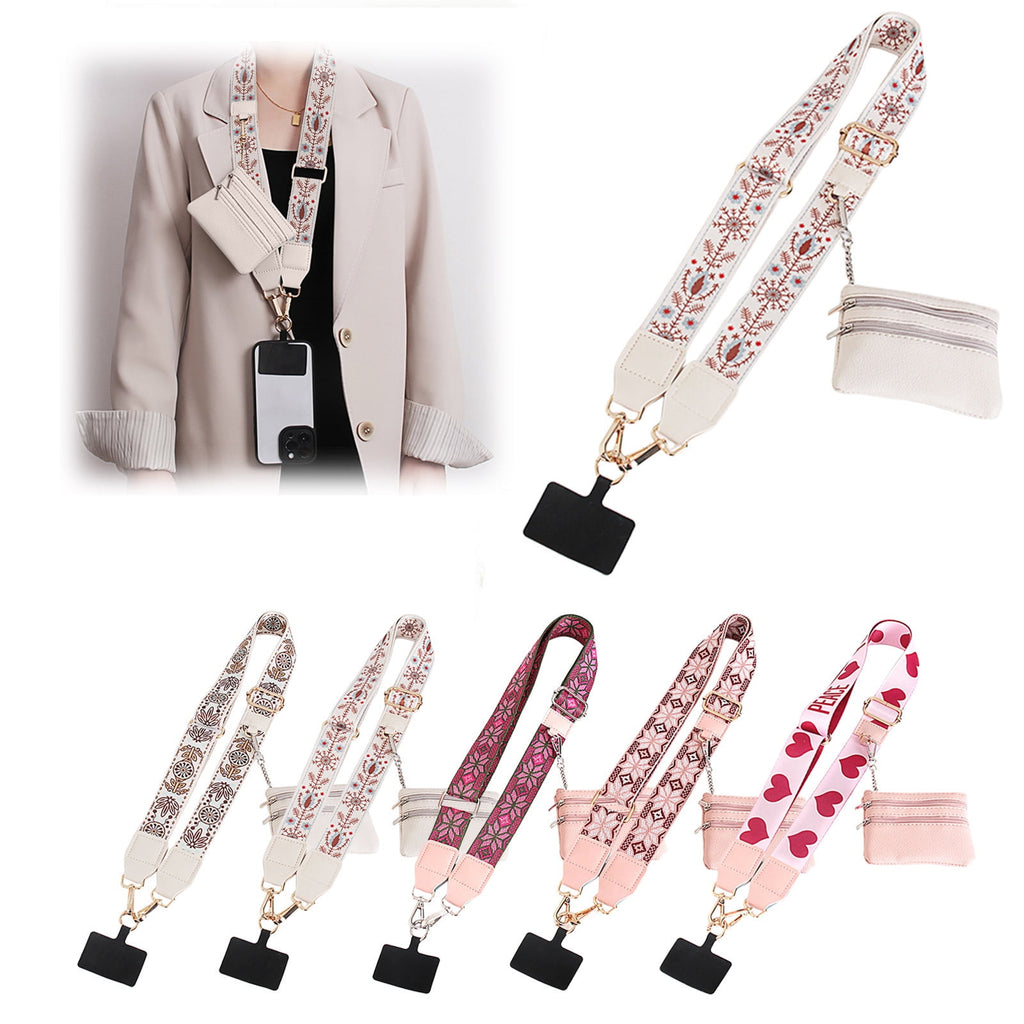 Clip and Go Phone Strap with Zipper Pouch,Crossbody Adjustable Chain Lanyard with PU Leather Wallet for All Phones B