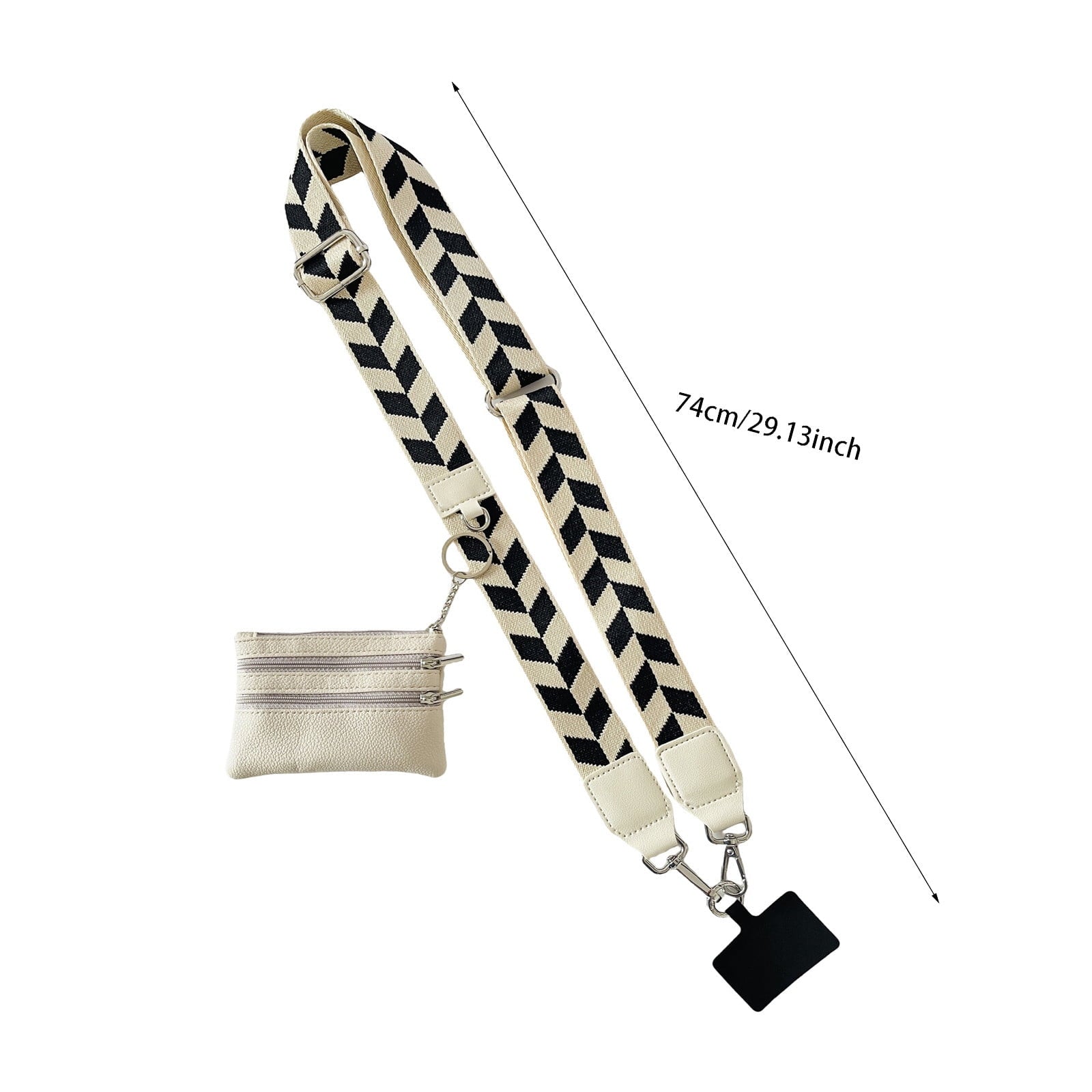 Clip and Go Phone Strap with Zipper Pouch,Crossbody Adjustable Chain Lanyard with PU Leather Wallet for All Phones Black-2pcs